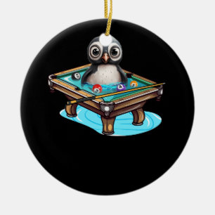 Billiards Penguin Hustler Pool Snooker Playing Poo Ceramic Tree Decoration