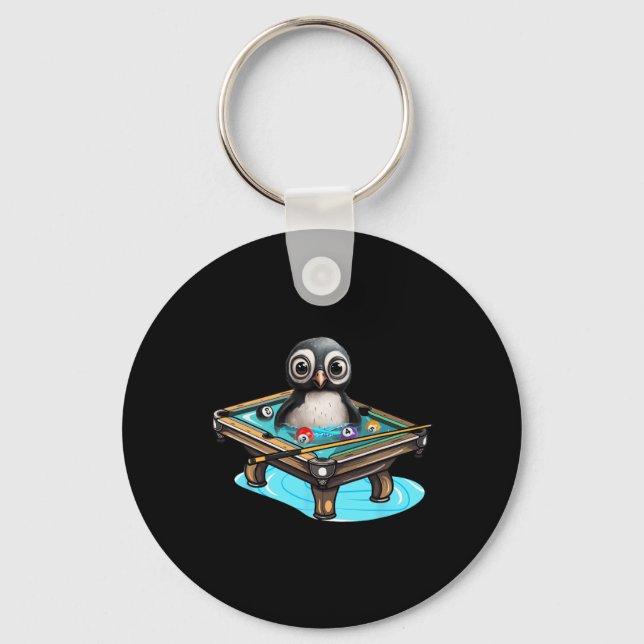 Billiards Penguin Hustler Pool Snooker Playing Poo Key Ring (Front)