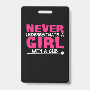 Billiards Player   Pool Billiards Girl With A Cue ID Badge