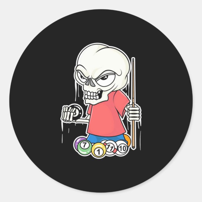 Billiards Player | Skull Billiard Player Classic Round Sticker (Front)