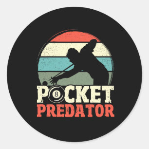 Billiards Pocket Predator 8 Ball Funny Men Retro P Classic Round Sticker