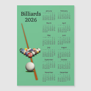 Billiards Pool 2026 Calendar Magnetic Card
