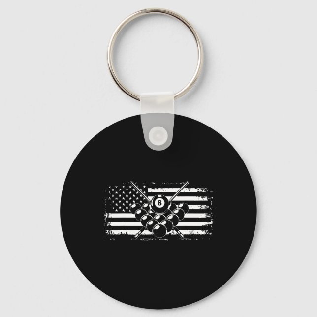 Billiards Pool Billiards American Flag Gift  Key Ring (Front)