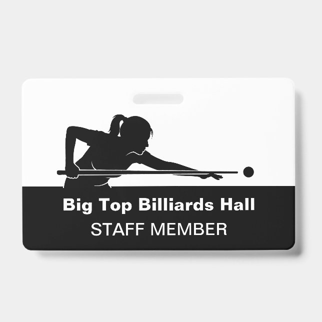 Billiards Pool Hall And Event Staff Member Budget ID Badge (Front)