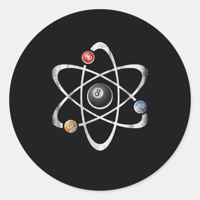 Billiards Pool Hall Sport Atom Science Classic Round Sticker (Front)