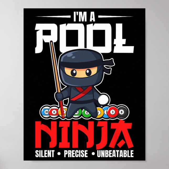 Billiards Pool Ninja 8 Ball Funny Men Boys Kids Bi Poster (Front)