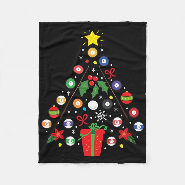 Billiards Pool Player Christmas Ornament Tree Funn Fleece Blanket (Front)