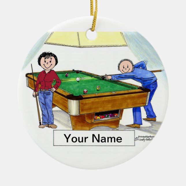 Billiards, Pool Player Couple Ceramic Tree Decoration (Front)