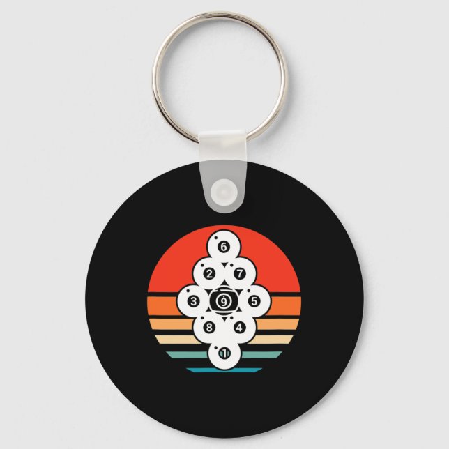 Billiards Pool Snooker Billiard Player 9 Ball Retr Key Ring (Front)