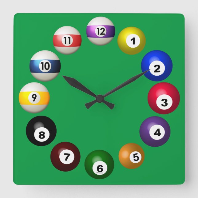 Billiards Room Fun Square Wall Clock (Front)