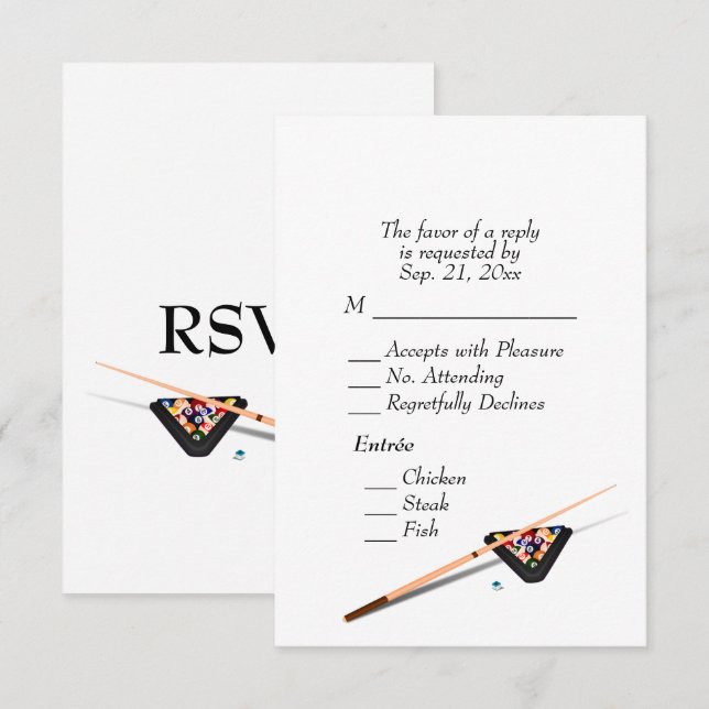 Billiards RSVP with Entree Choice White Card (Front/Back)