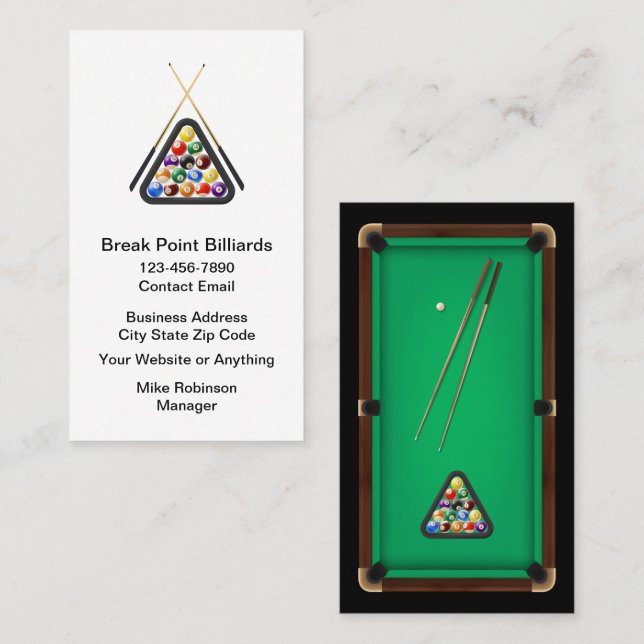 Billiards Theme Cool Business Cards (Front/Back)