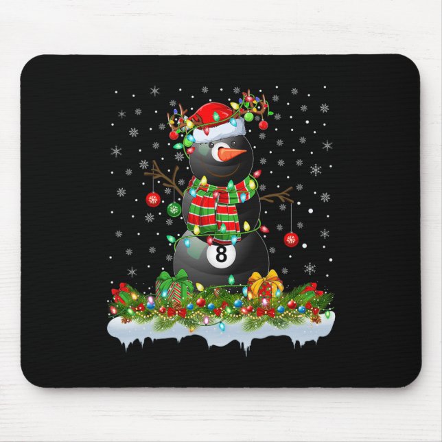 Billiards Xmas Lighting Funny Snowman Billiards Ch Mouse Pad (Front)