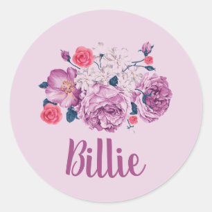 Billie Name Floral Custom Vintage Flower Pink Girl Classic Round Sticker