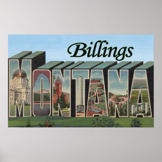 Billings, Montana - Large Letter Scenes Poster (Front)