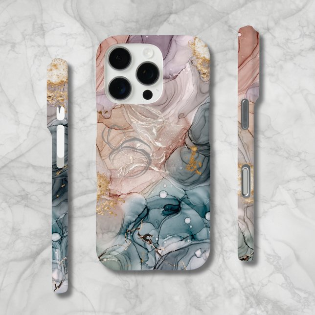 Billowy Swirls Mauve Blue Gold iPhone Case (Mauves, bluish gray & gold. iPhone Case-Mate, available for all iPhone models.)