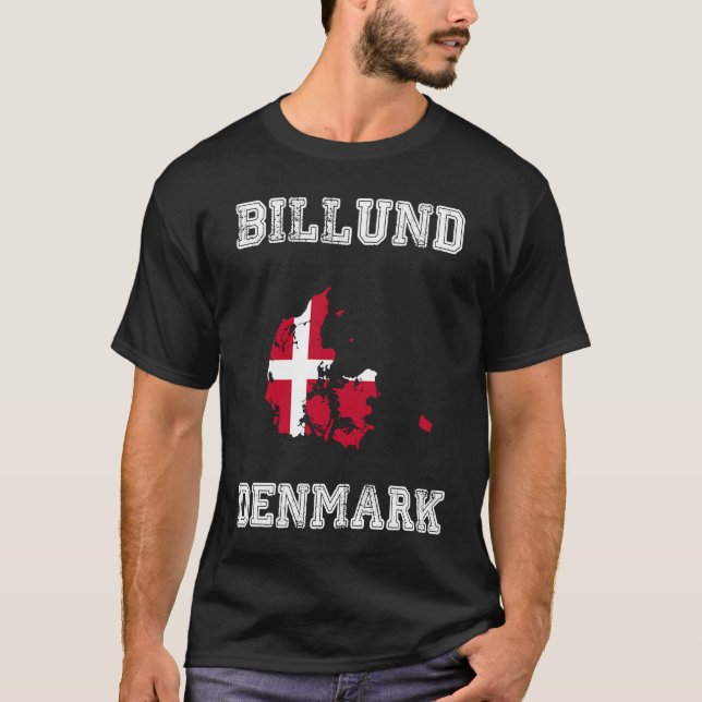 Billund Denmark Vintage Denmark Flag Map T-Shirt (Front)