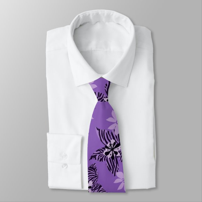Billy Bong Hawaiian - Purple Passion Flower Satin Tie (Tied)