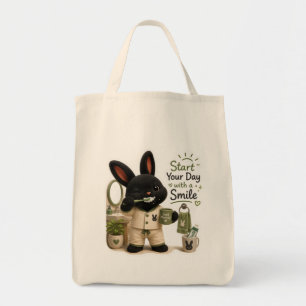 Billy Brushing Teeth Cute Black Rex Bunny Tote Bag