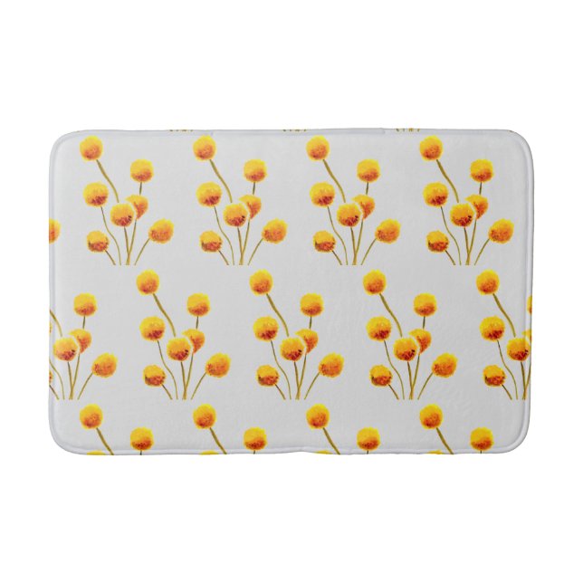 Billy button yellow flowers modern bath mat (Front)
