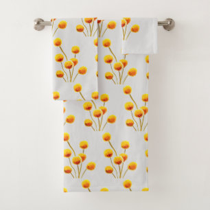 Billy button yellow flowers modern bath towel set