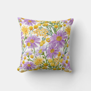 Billy Buttons And Daisy Floral Blooms  Cushion