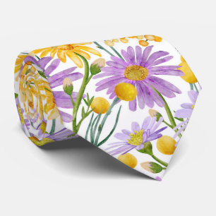 Billy Buttons And Daisy Floral Blooms  Tie