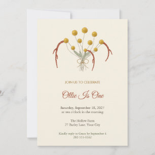 Billy Buttons First Birthday Invitation