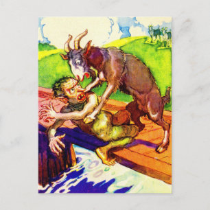 billy goat gruff and troll postcard