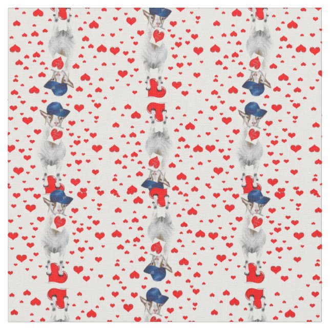 Billy Goat with Valentines and Red Hearts Fabric (Close Up)