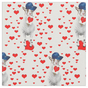 Billy Goat with Valentines and Red Hearts Fabric