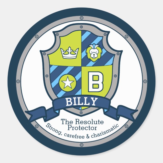 Billy letter B name meaning heraldry shield kids Classic Round Sticker (Front)