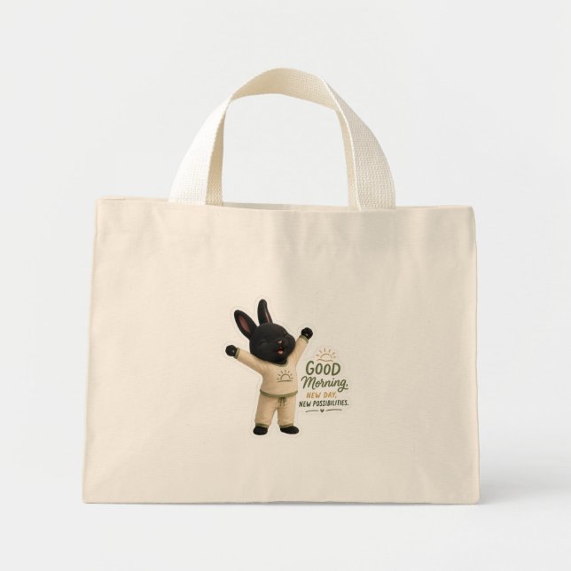 Billy Morning Stretch Cute Black Rex Bunny Mini Tote Bag (Front)