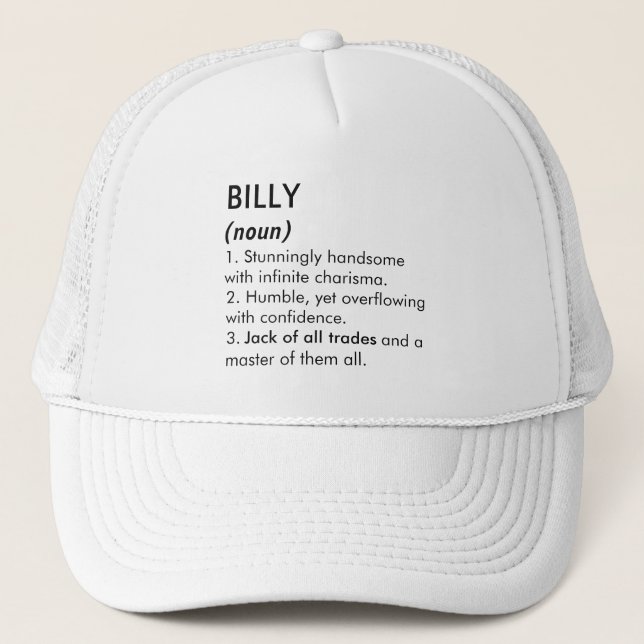 Billy name, Editable name, Custom name Trucker Hat (Front)