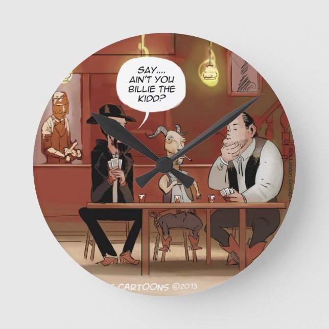 Billy The Kid? Funny Goat Cartoon Round Clock (Front)