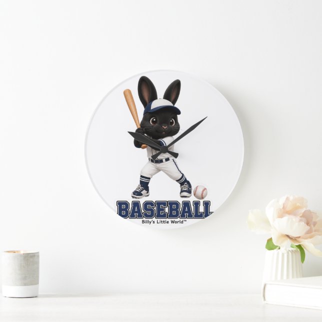 Billy the Rabbit Baseball Cute Sports Bunny Large Clock (Home)