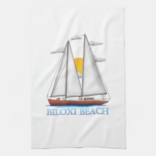 Biloxi Beach Coastal Nautical Sailing Sailor Tea Towel