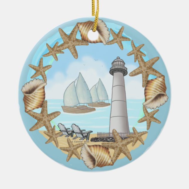 Biloxi Lighthouse Ceramic Tree Decoration (Front)