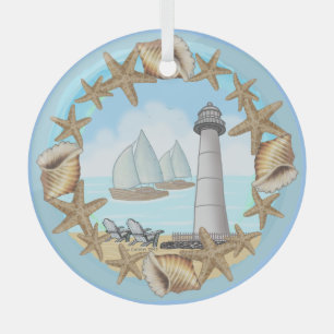 Biloxi Lighthouse Glass Tree Decoration