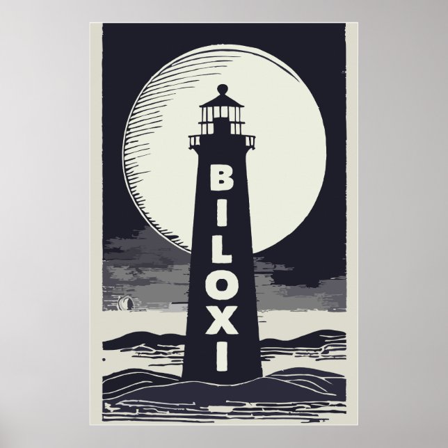 Biloxi Mississippi Lighthouse Moon Poster (Front)