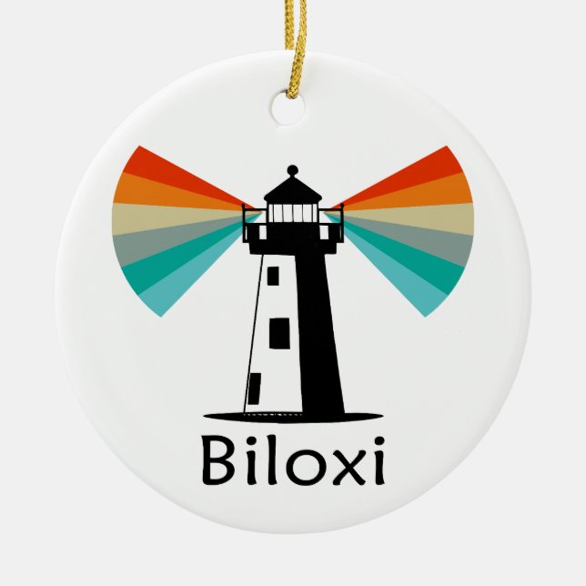 Biloxi Mississippi Lighthouse Rainbow Ceramic Tree Decoration (Front)