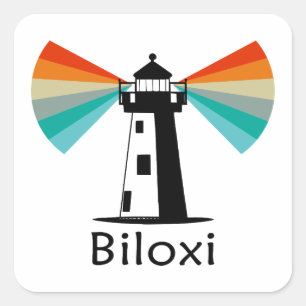 Biloxi Mississippi Lighthouse Rainbow Square Sticker