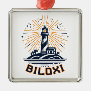 Biloxi Mississippi Lighthouse Sunrise Metal Tree Decoration