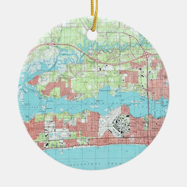 Biloxi Mississippi Map (1992) Ceramic Tree Decoration (Front)