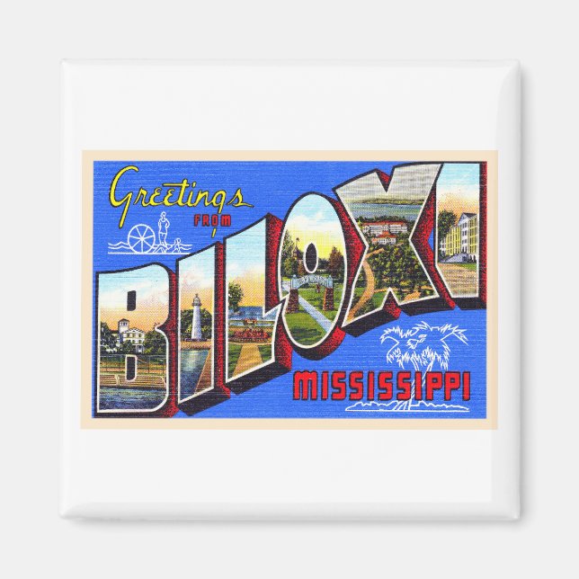 Biloxi Mississippi Vintage Large Letter Postcard Magnet (Front)