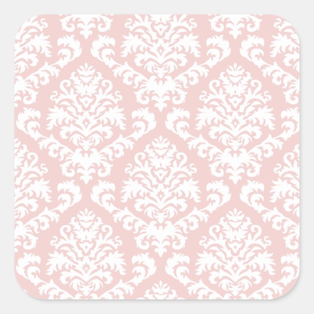 BILTMORE DAMASK in WHITE and BLUSH PINK Square Sticker (Front)