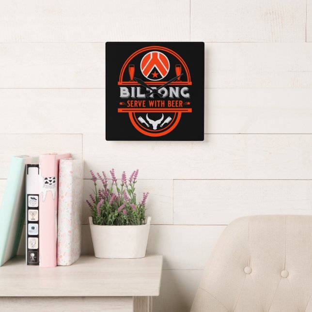Biltong And Beer Square Wall Clock (Reading Room)