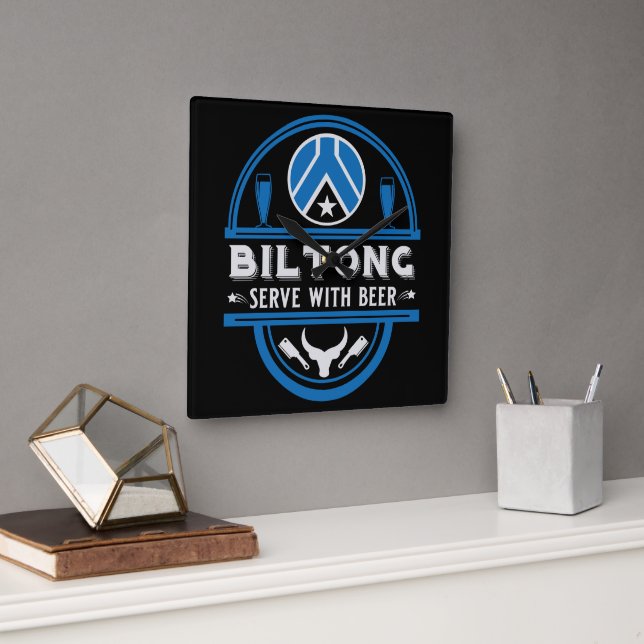 Biltong And Beer Square Wall Clock (Office)