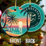 Bimini Bahamas Retro Sunset Travel Souvenir 1950s Ceramic Tree Decoration<br><div class="desc">Bimini Bahamas Tropical Retro Sunset design. Indulge in the nostalgia of Bimini with our vintage souvenir, designed specifically for seaside vacationers. Reminiscent of a bygone era, this design encapsulates the tranquillity and beauty of the cove, serving as a delightful reminder of your beachside getaway. You can customise and modify this...</div>