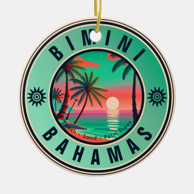 Bimini Bahamas Retro Sunset Travel Souvenir 1950s Ceramic Tree Decoration (Front)